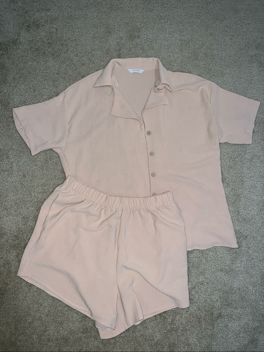 Relaxed Short Sleeve Two Piece Set in Tan